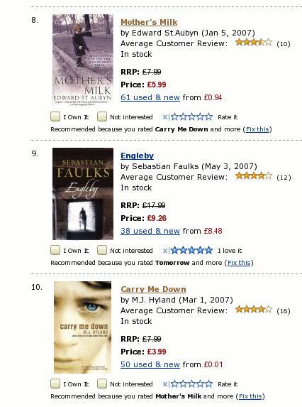 Screenshot of Amazon Recommendations