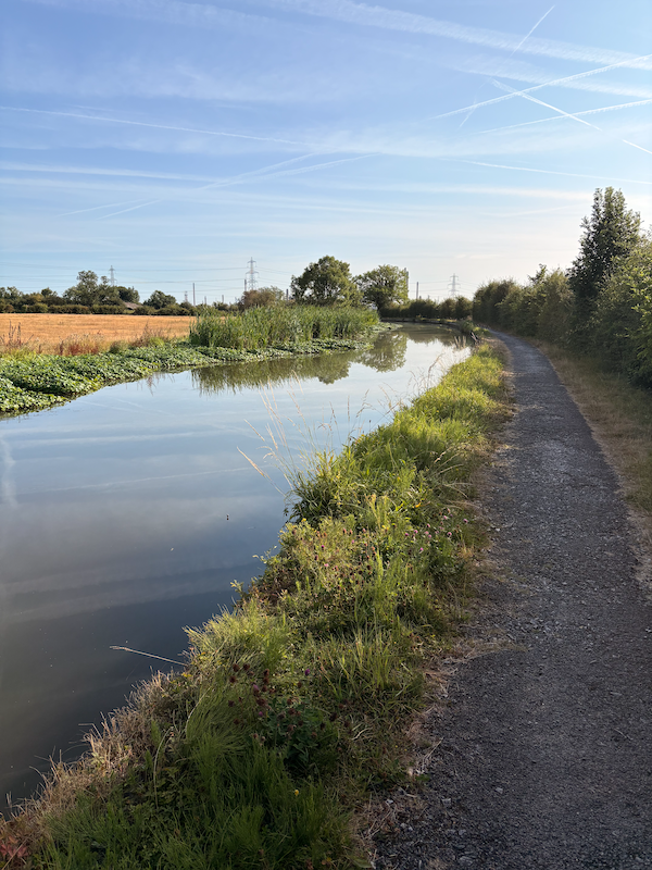 peaceful view of the canal with just some pylons in the distance