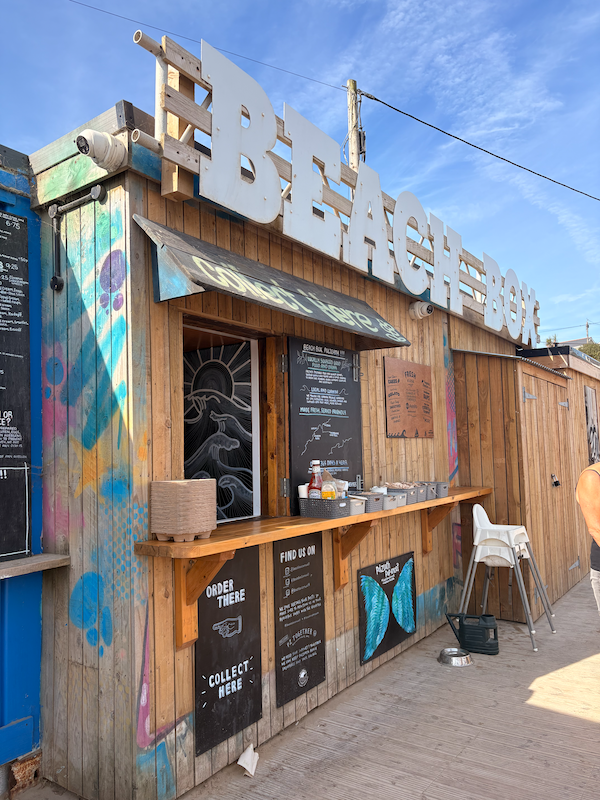 The Beach Box cafe at Polzeath - a wooden building on the beach, where I got coffee